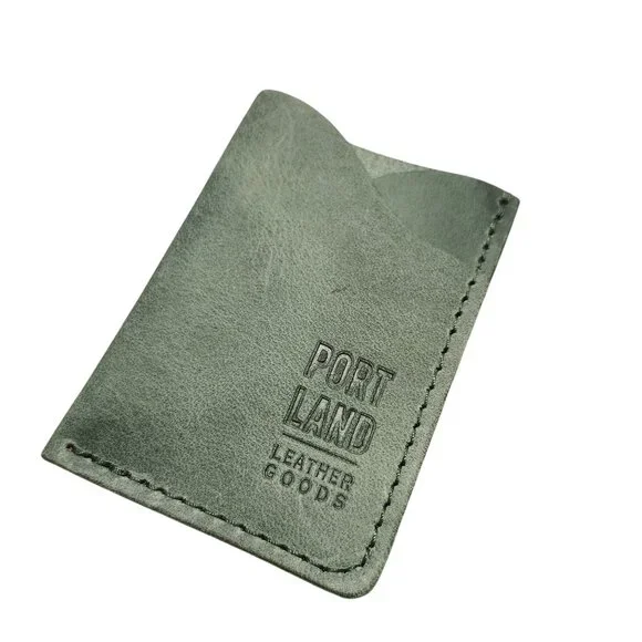 Portland Leather Minimalist Wallet Sage Green Brushed Leather Limited Color - Picture 1 of 3